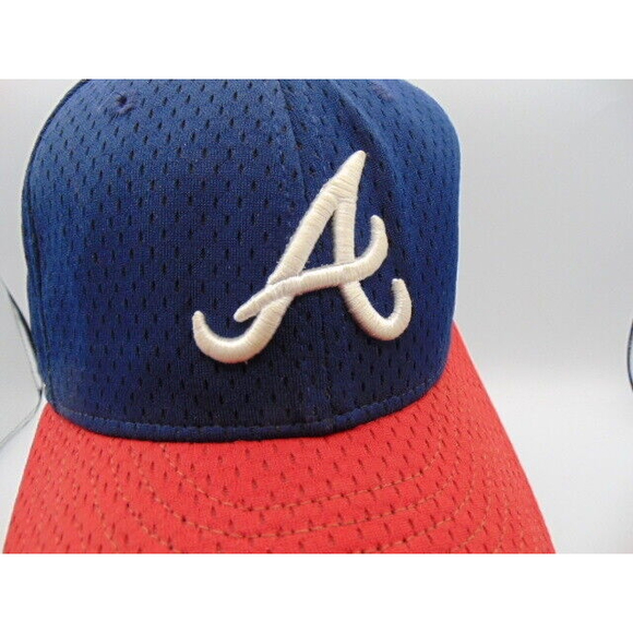 Vtg. Atlanta Braves Fitted Baseball Cap 7-1/8 New Era 59/50 MADE IN USA Blue/Red - Picture 6 of 10
